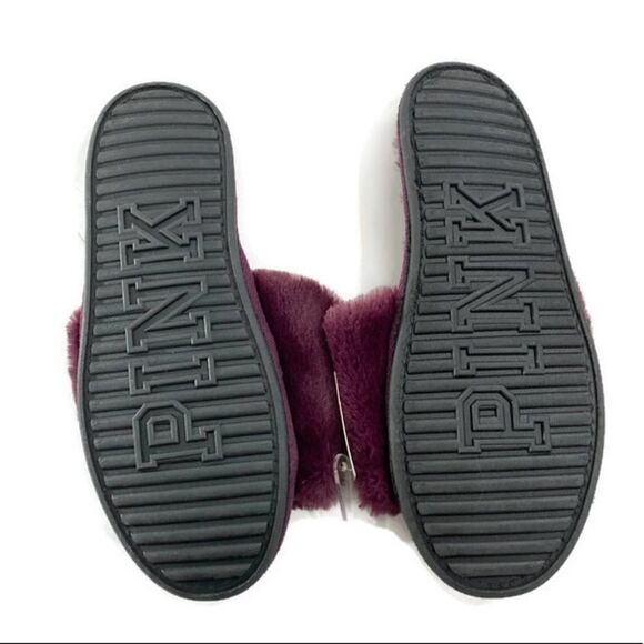 Victoria's Secret PINK Dog Fluffy Slides Slippers Plum Small - Picture 4 of 4